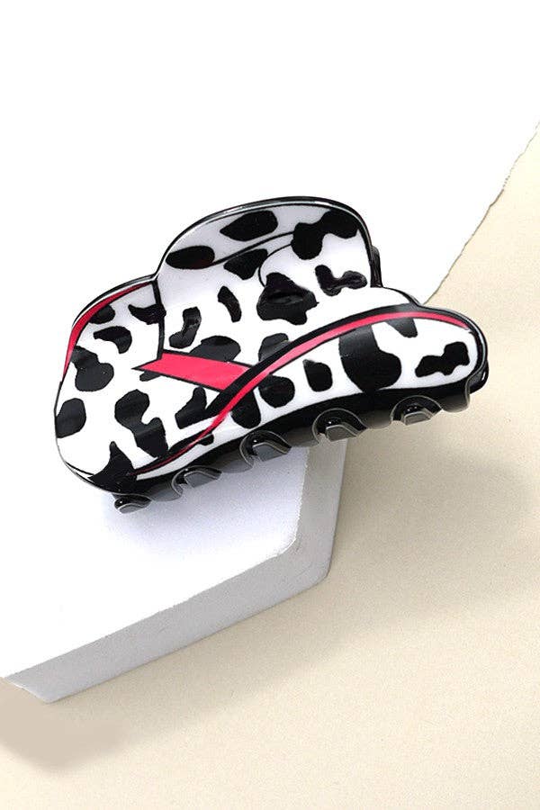 WESTERN COWGIRL BOOT HAIR CLAW CLIPS  40H569: COW WHITE