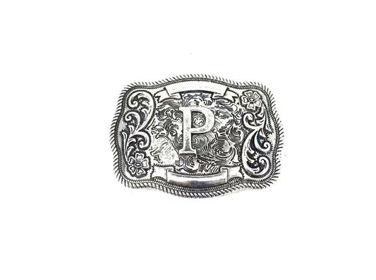 Western Filigree Initial Belt Buckle: P
