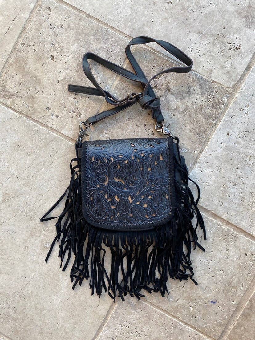 THE LEXIE CROSSBODY - BLACK - Laser Cut Crossbody Purse: Medium