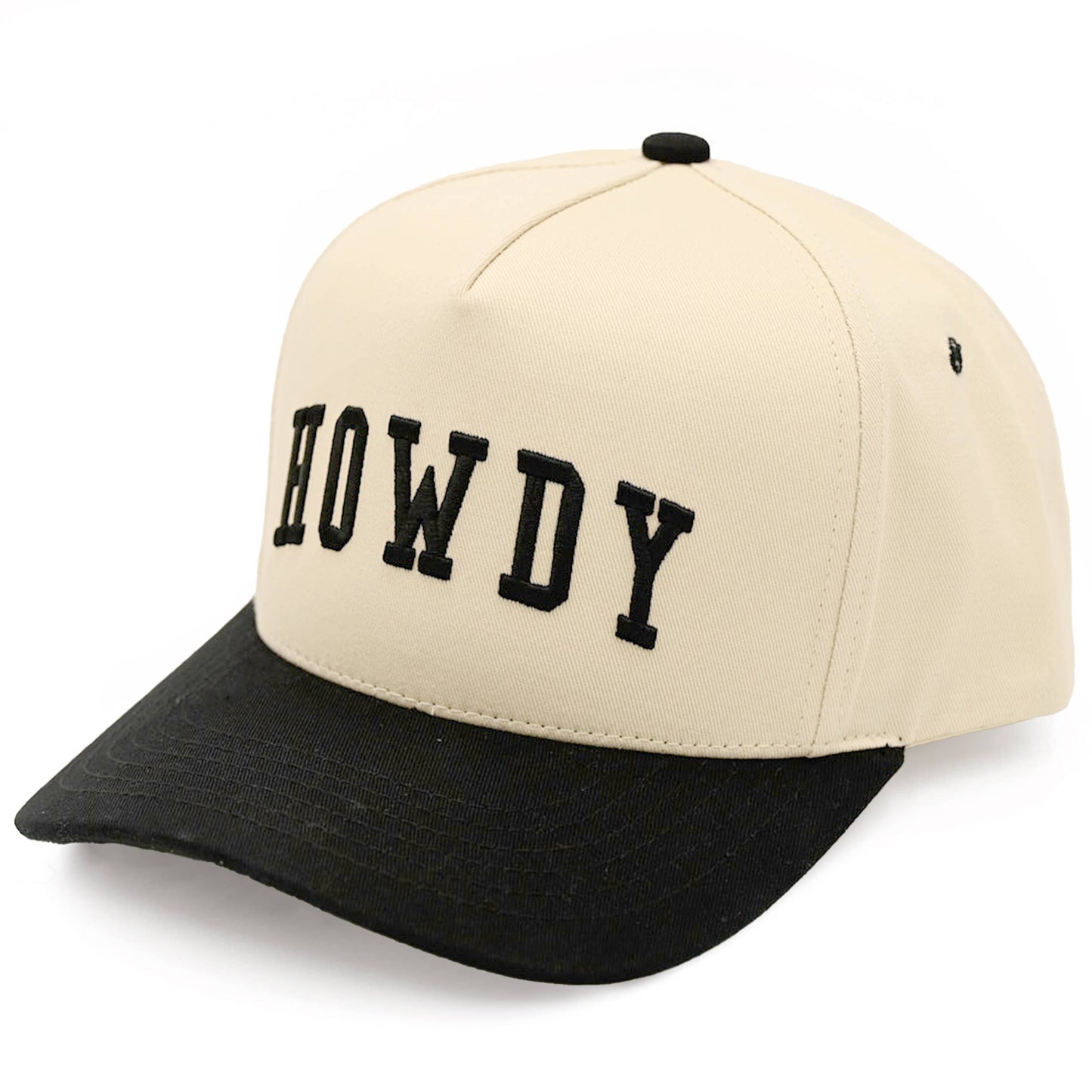 C.C HOWDY Letter Embroidered Two Tone Trucker Cap: Black