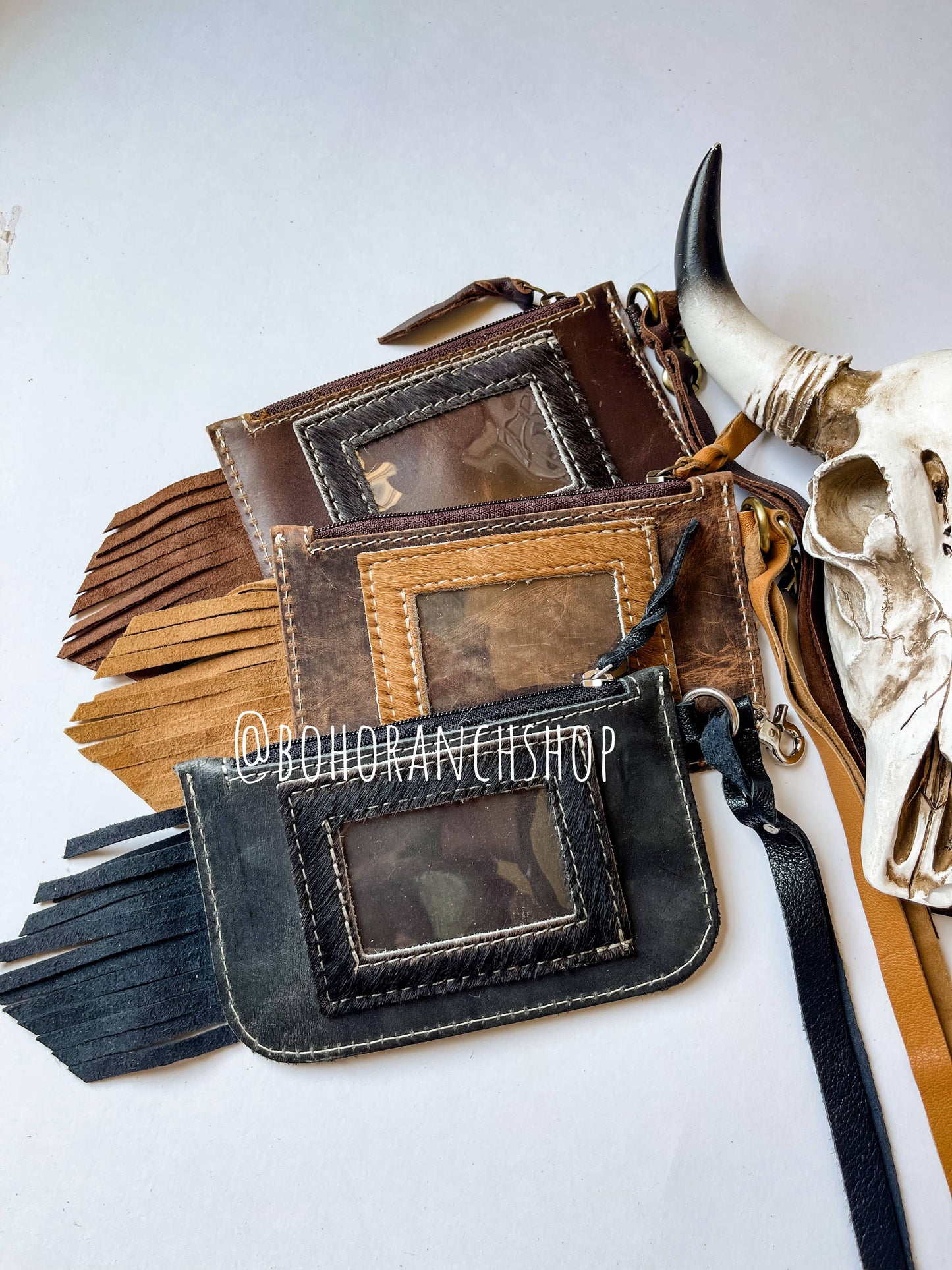 Kenzie Western Keychain ID Leather Wallet: BROWN LEATHER