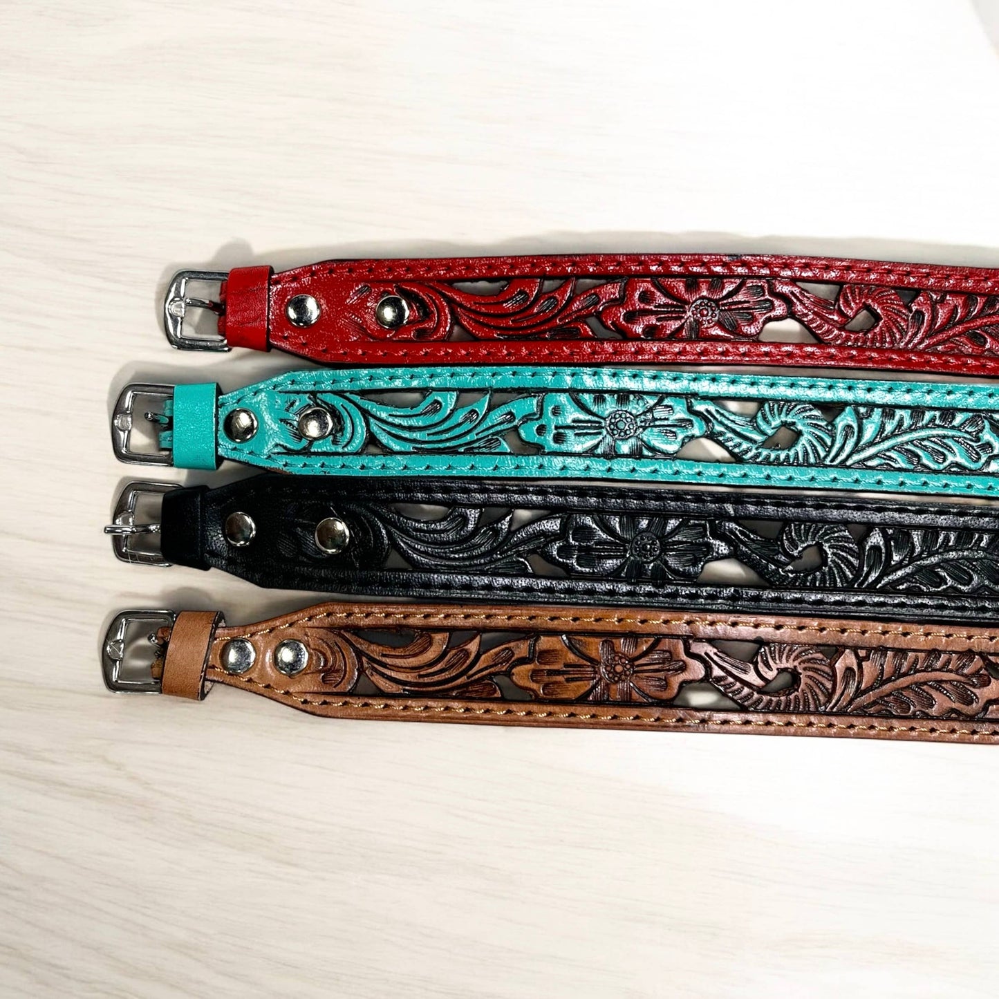Tooled leather hat band : Turquoise