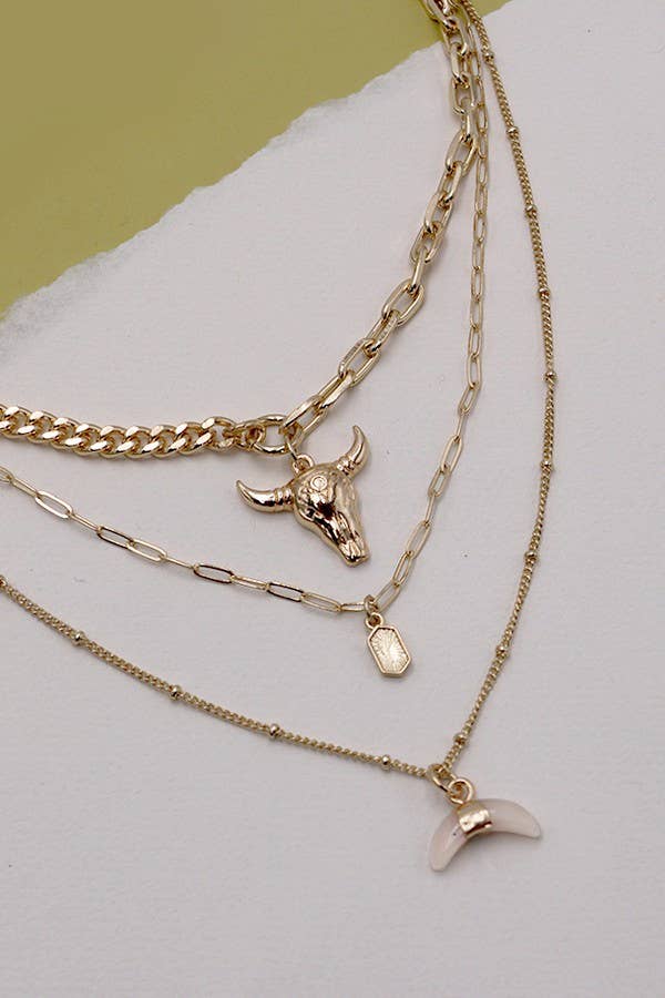 BULL HORN MULTI LAYER NECKLACE | 80N243: Gold