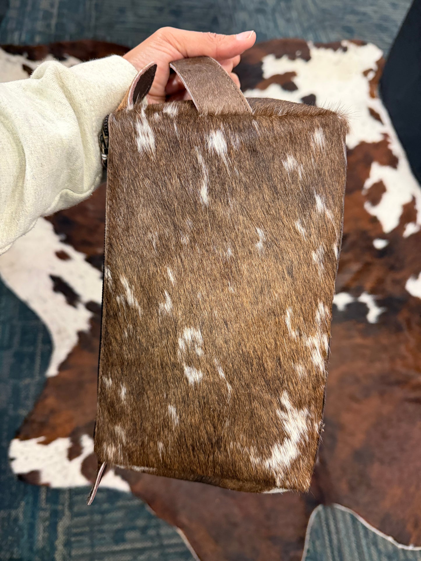 Dark Brown Cowhide Toiletry Bag 1