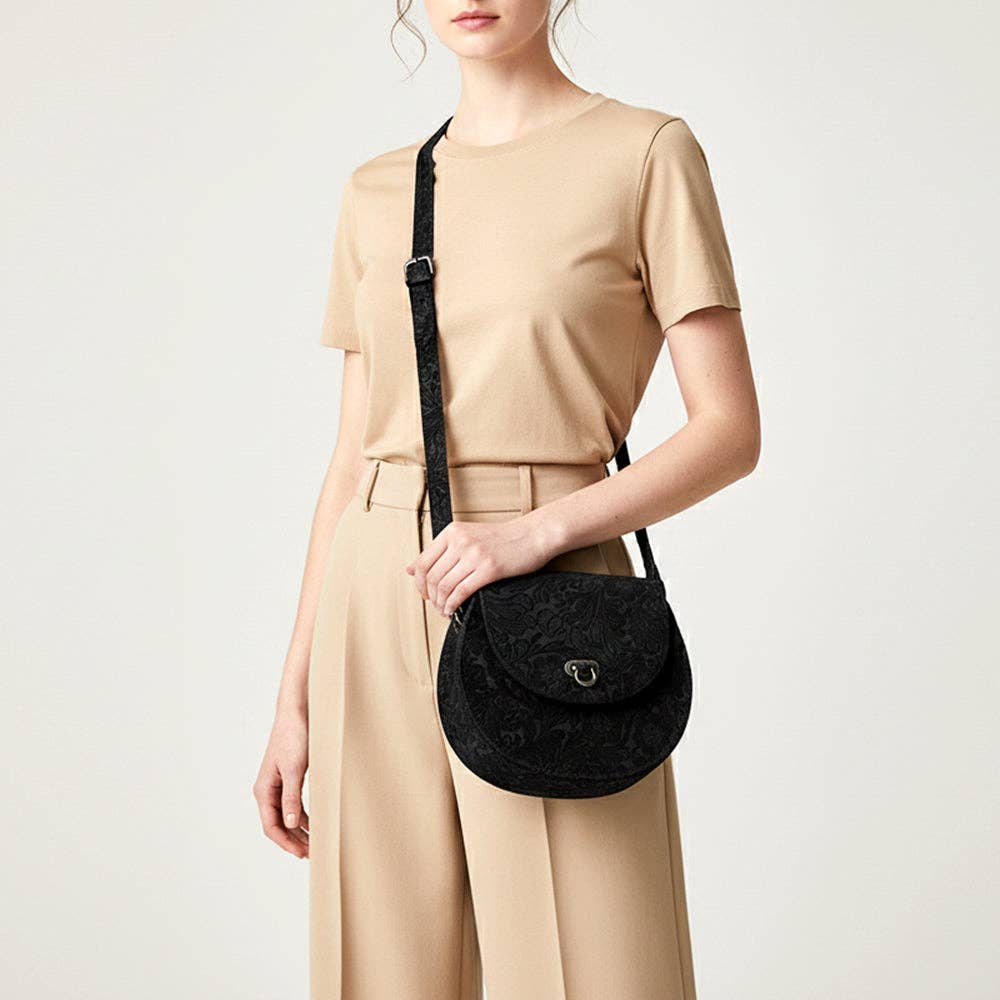 American Darling Black Tooled Leather Canteen Crossbody - Western Handmade Bag: ADBG1693