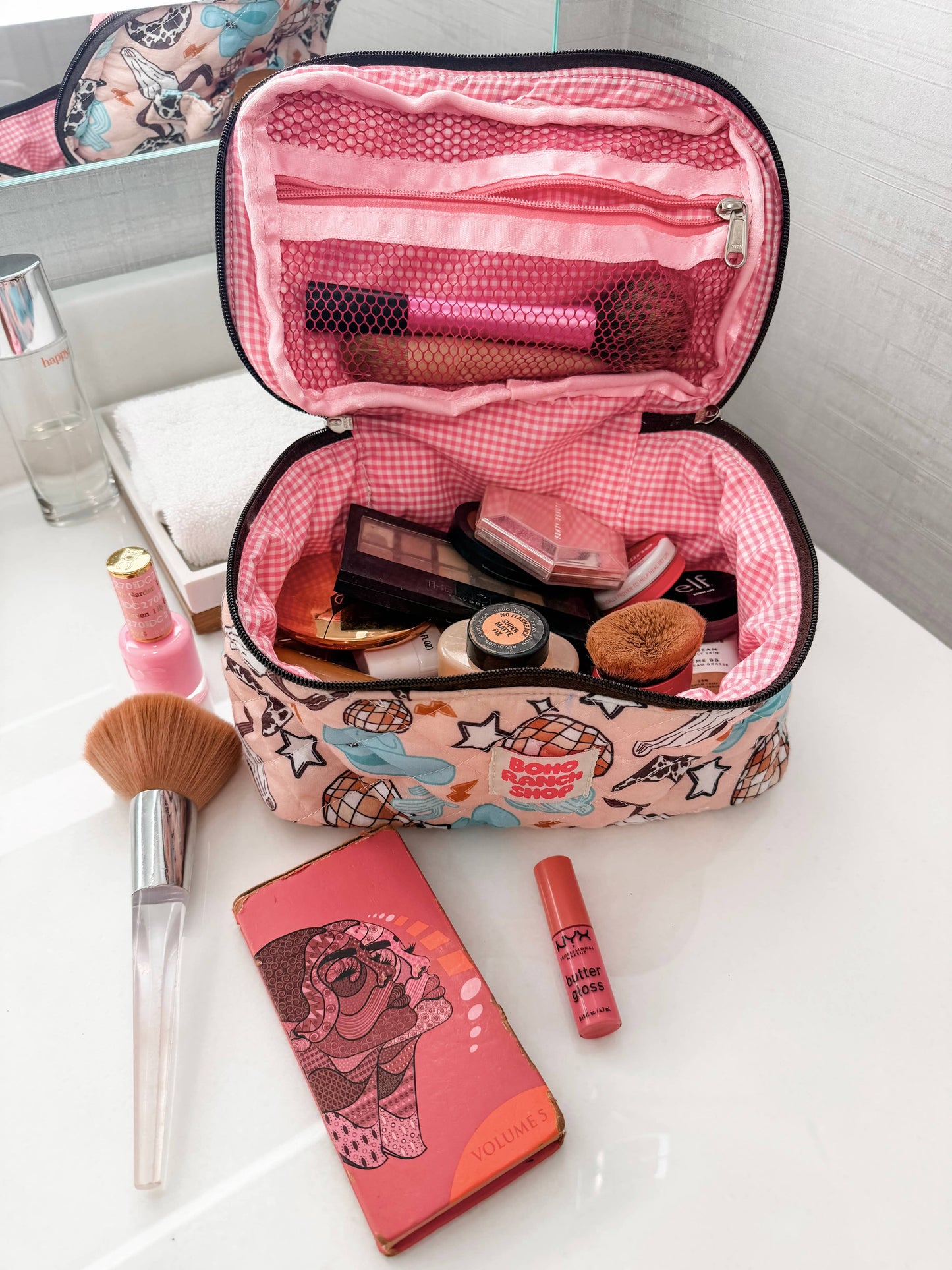 Quilted Western Makeup Bag  | Cowgirl Cosmetic Bag Fabric : YEEHAW DOODLE