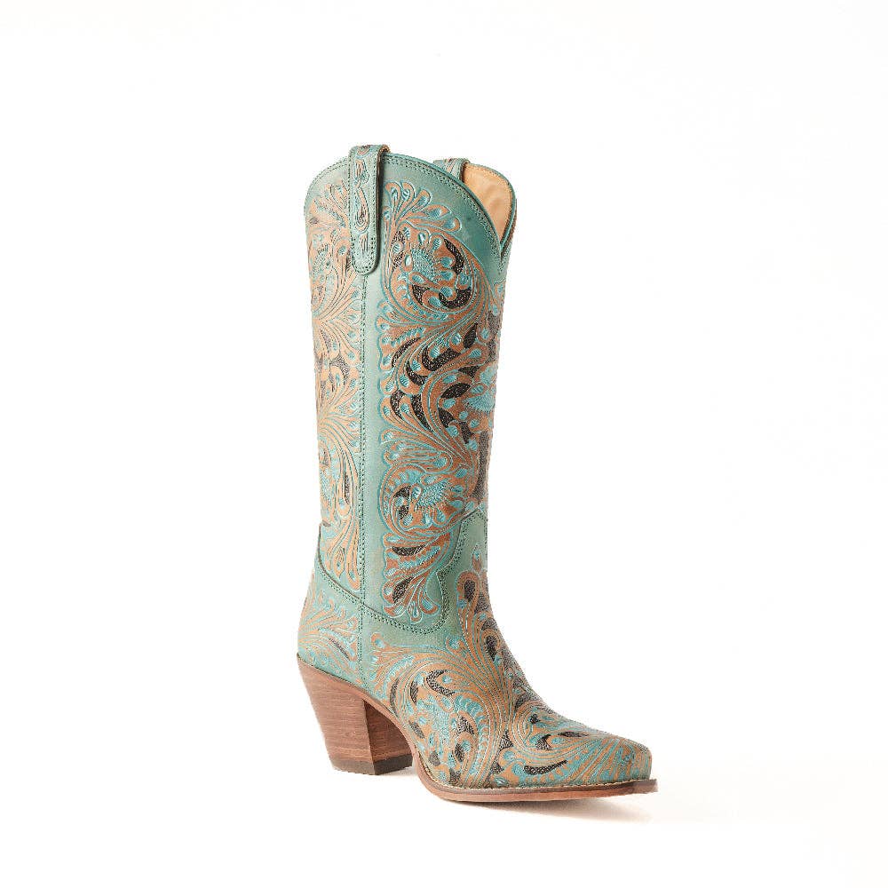 Kasiopeah Hand-tooled Boots in Turquoise: Turquoise / 7