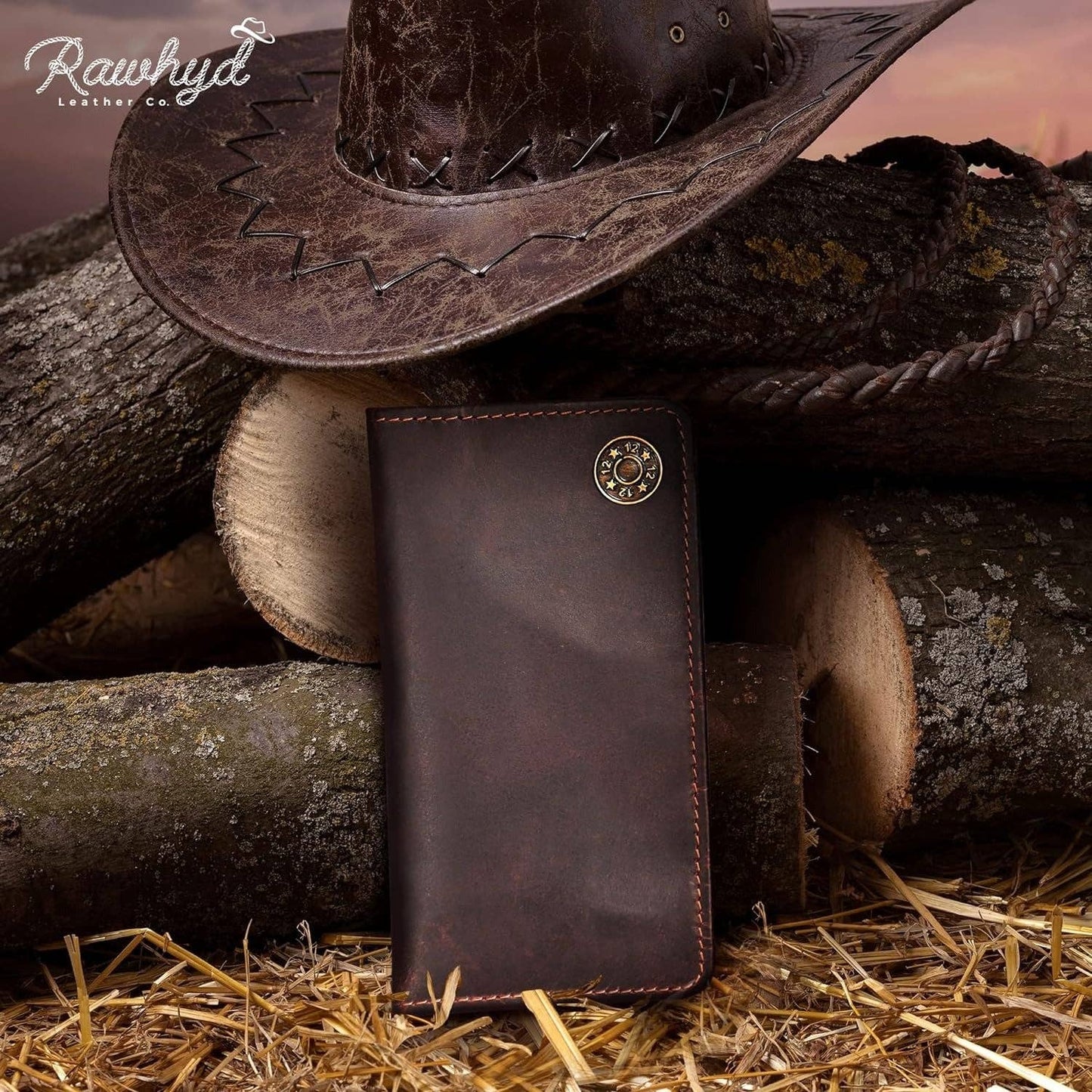Shotgun Shell Hunting Wallet - Full-Grain Leather Long Wallets for Men - RFID Blocking Wallet – Western Wallets for Men w/ 8 Card Slots & Money or Checkbook Sleeve