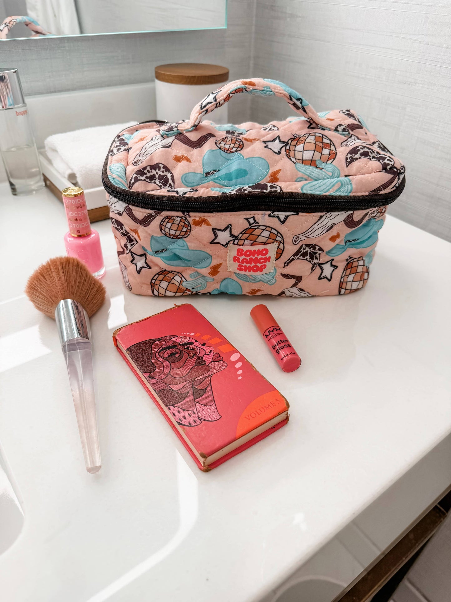 Quilted Western Makeup Bag  | Cowgirl Cosmetic Bag Fabric : RODEO BARBIE