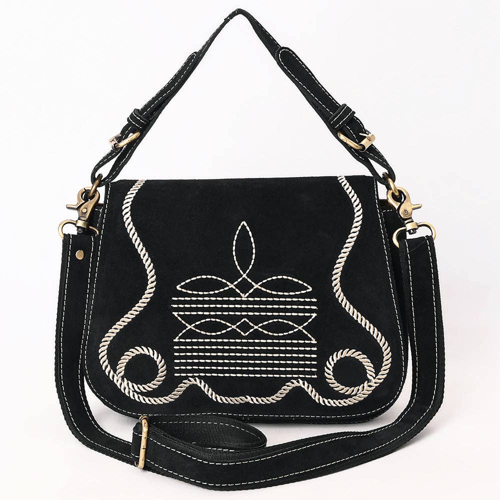 Black Crossbody Genuine Western Suede Leather women bag: ADBGA670A