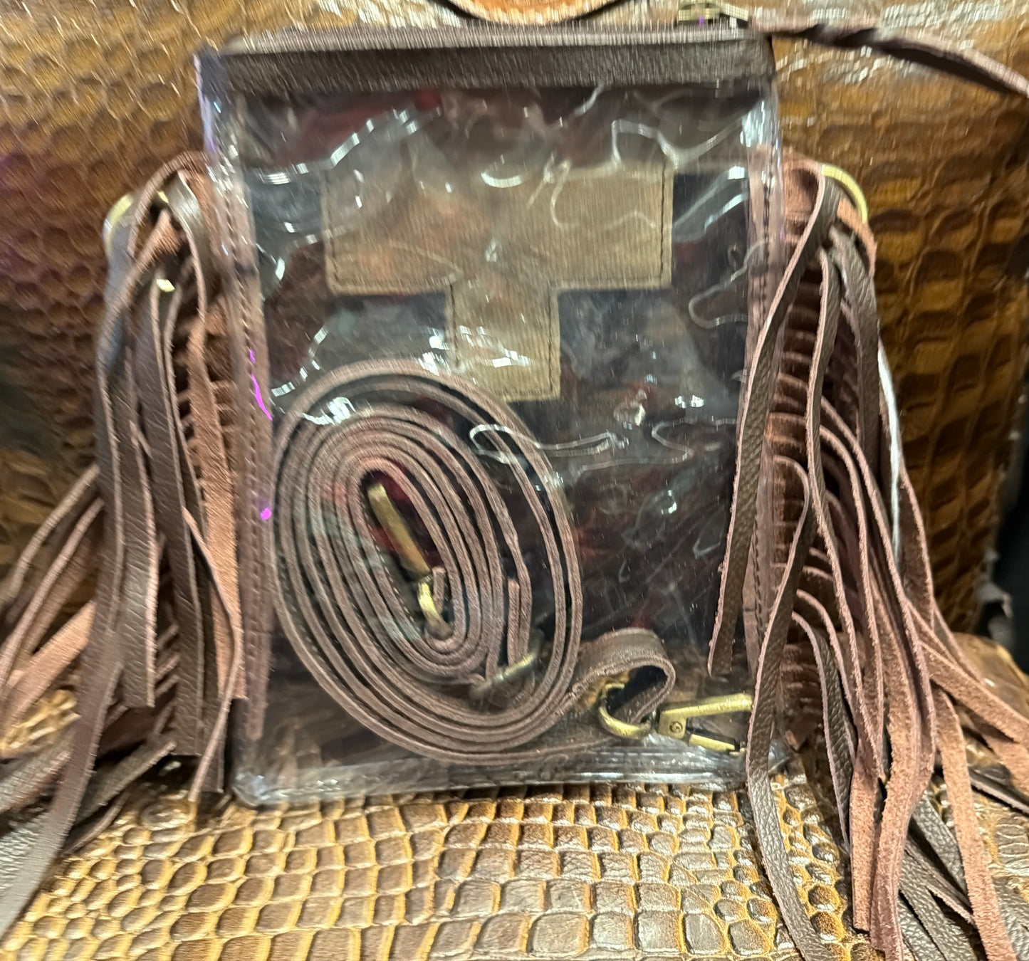 Clear Crossbody with Tooled Leather Phone Bag