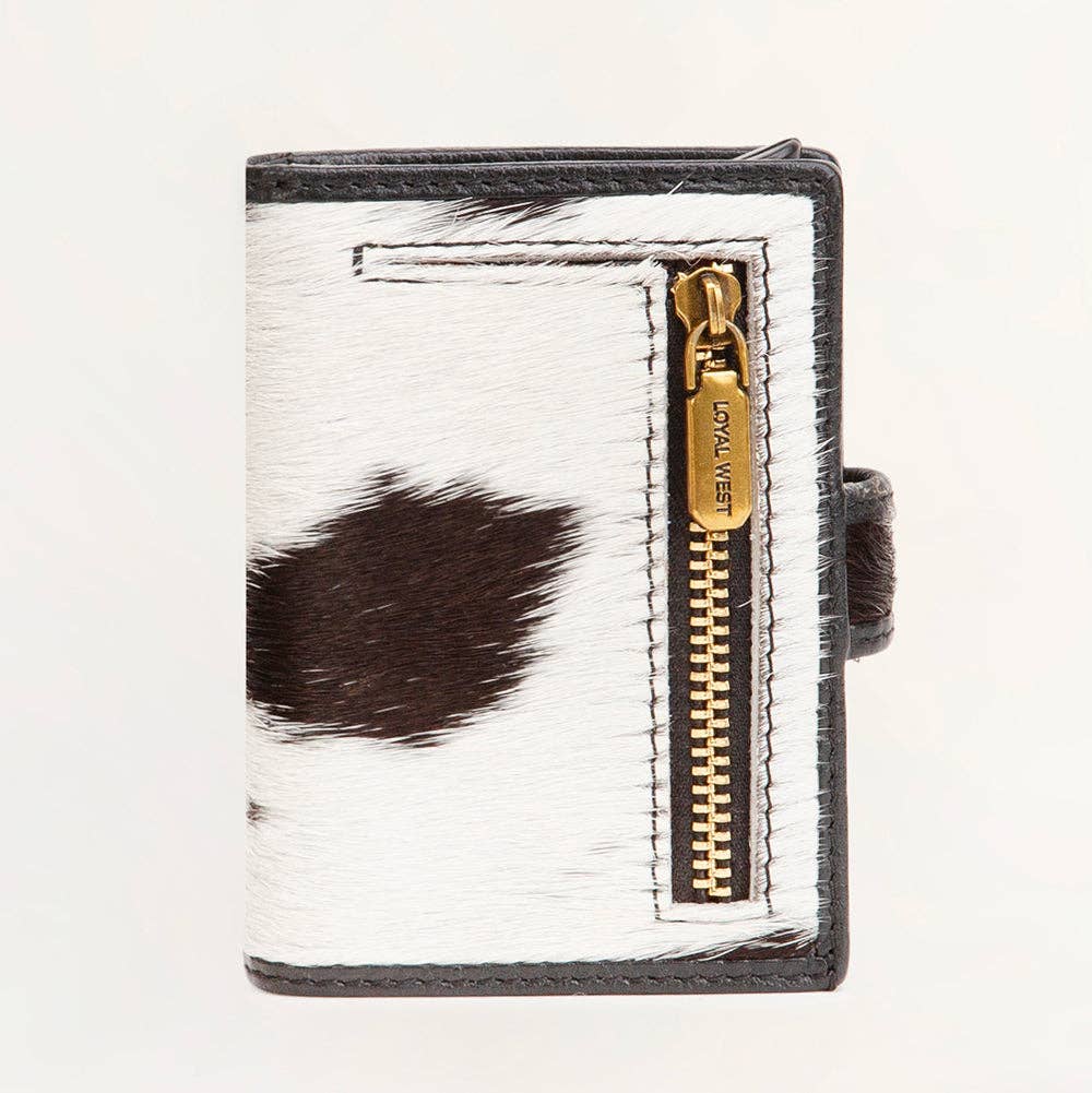 Loyal West My Prairie Credit Card Holder: Black And White Cowhide