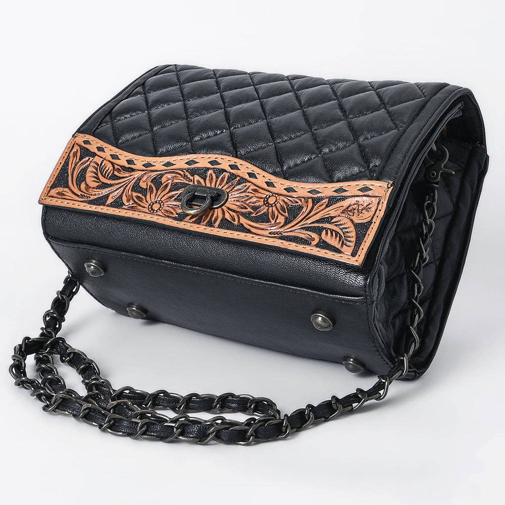 ADBG1685 American Darling Quilted Leather Crossbody | Hand-Tooled Floral Accent Purse: ADBG1685