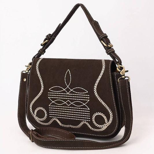 Dark Brown Crossbody Genuine Western Suede Leather women bag: ADBGA670B