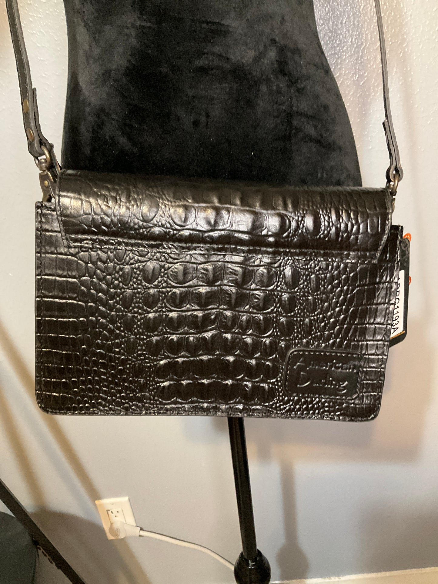 American Darling Genuine Leather Black Crocodile Embossed Crossbody