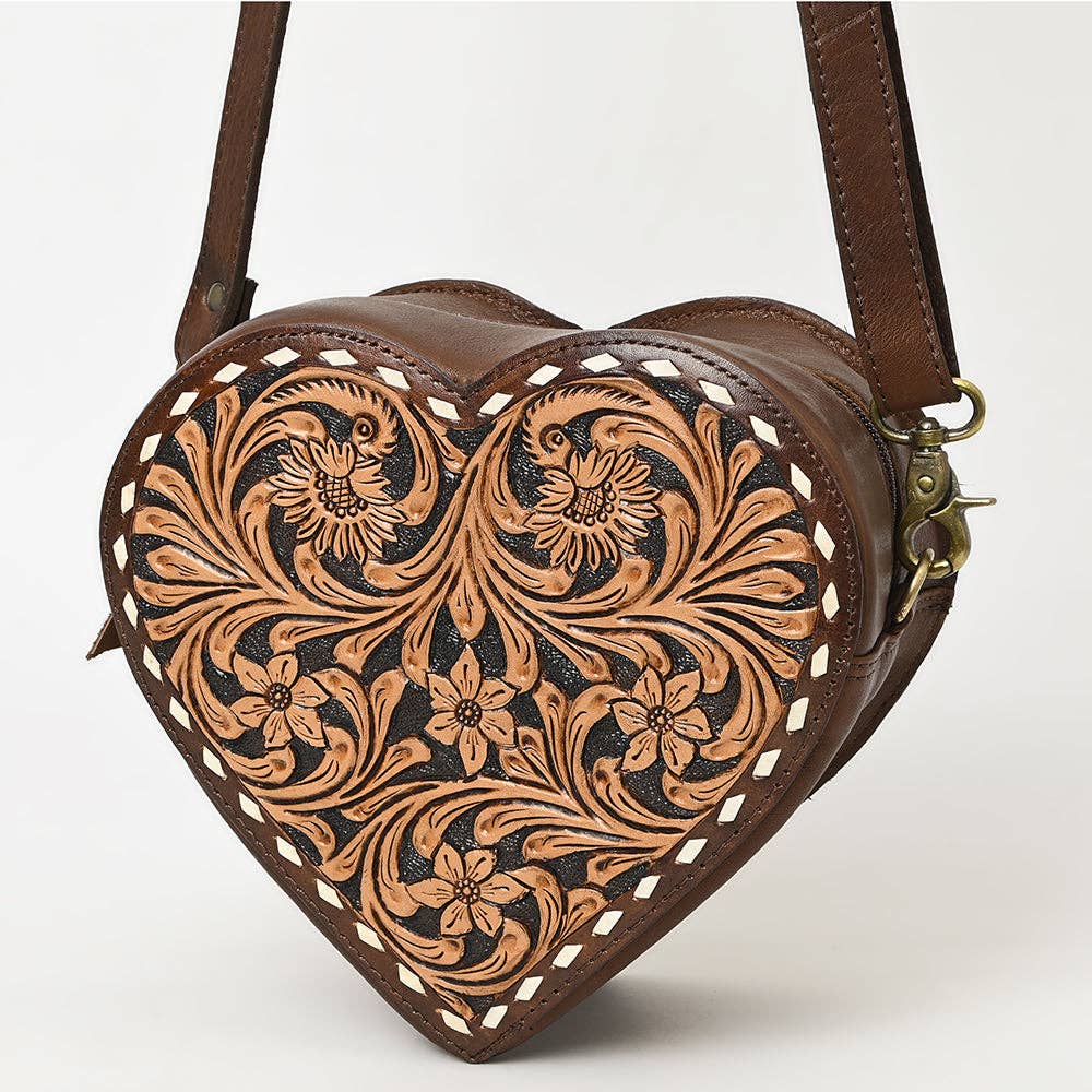 ADBGA430 American Darling Canteen Hand-Tooled Leather Crossbody Bag Western Floral Design: ADBGA430A