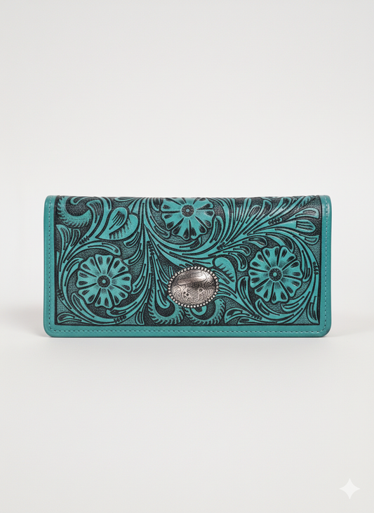 Turquoise Leather Wallet Floral Filigree ABLW 18-25202