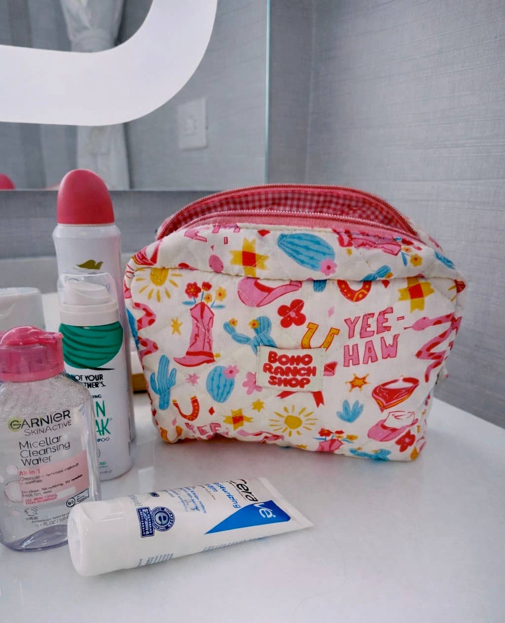 Fabric Western Makeup Bag Organizer | Cowgirl Cosmetic Bag : YEEHAW DOODLE