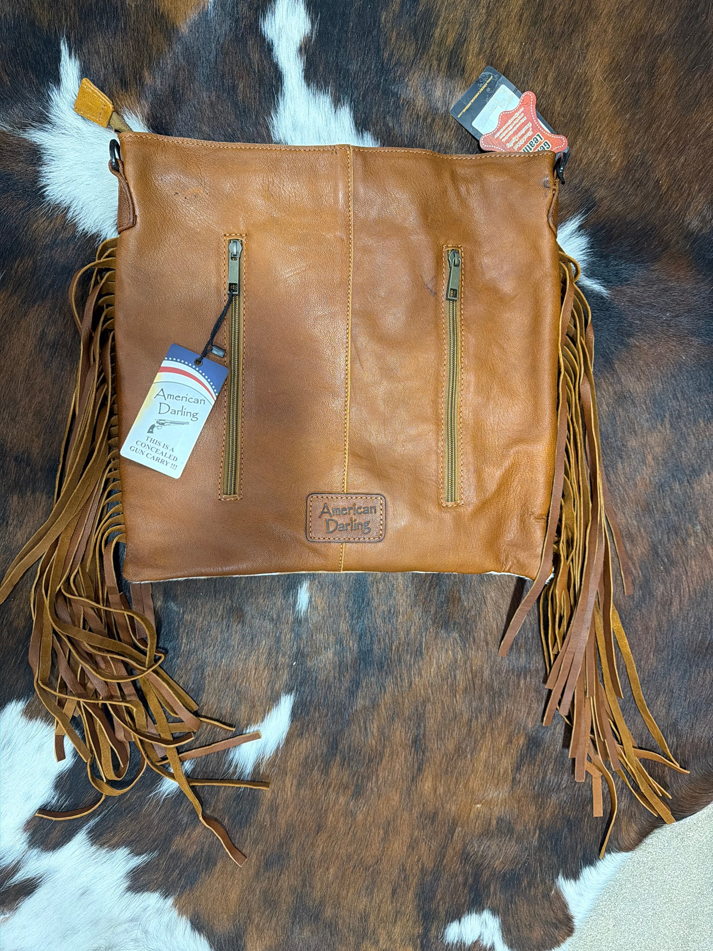 LC-ADBGZ161 Cowhide & Tooled Leather Crossbody Bag with Fringe - Western Style