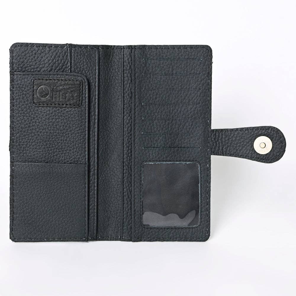 Tooled Turquoise Genuine Leather Western Wallet: KBG295