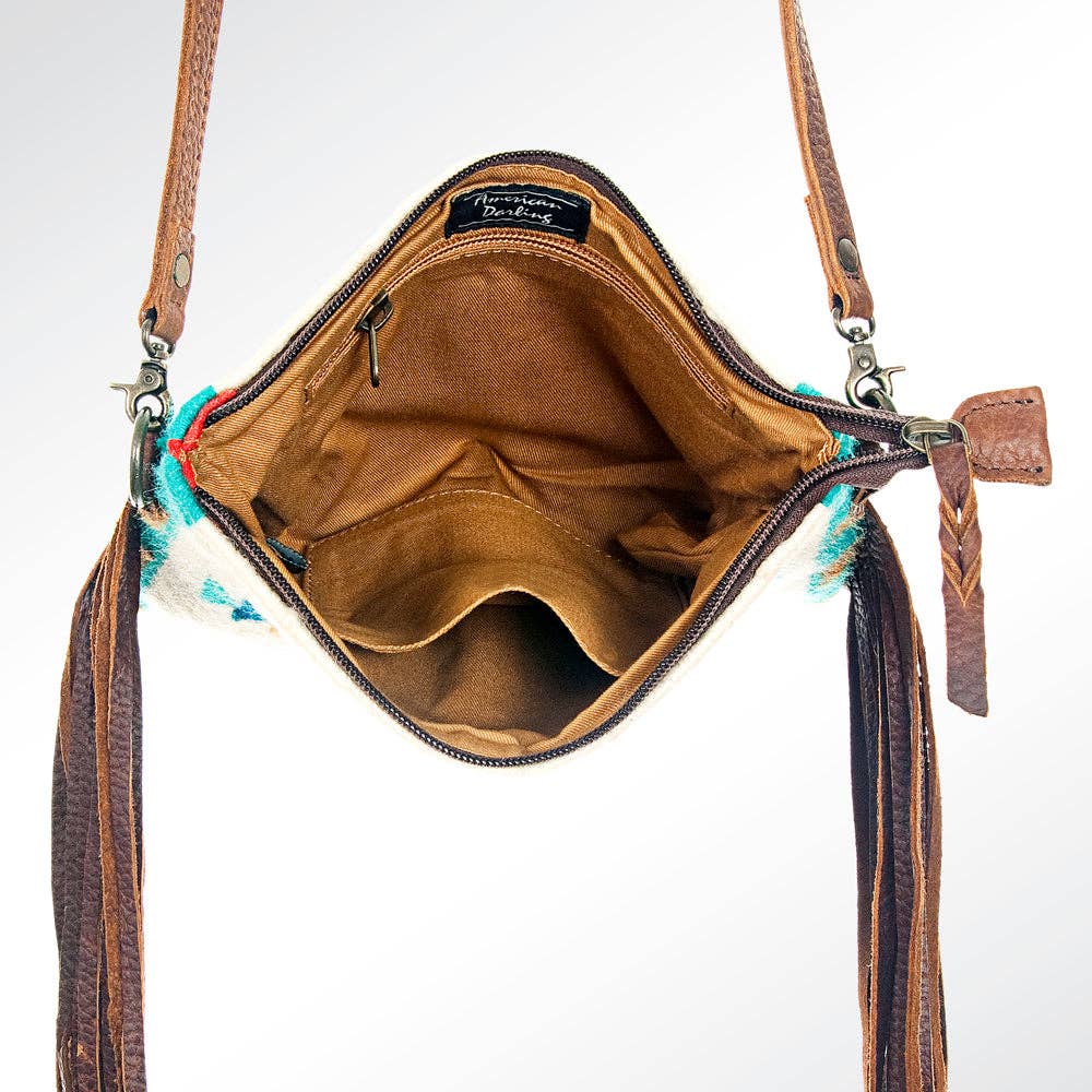 ADBG236 American Darling Cross body Bag with Woven Saddle Blanket & Fringes: ADBG236AT