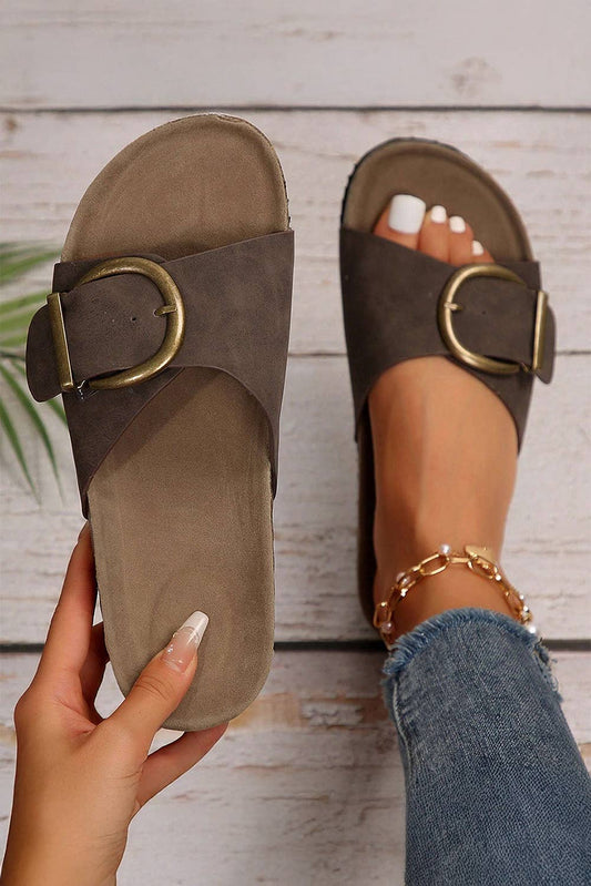 Buckle Decor Faux Suede Thick Sole Sandals|Coffee