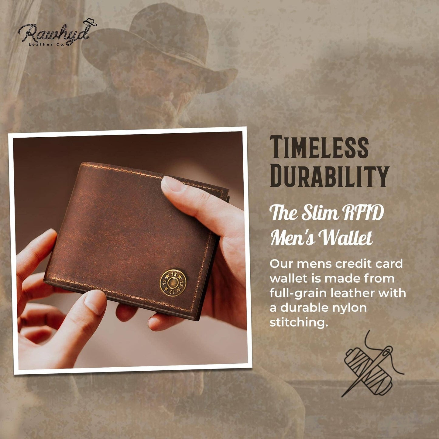 Shotgun Shell Hunting Wallet - Full-Grain Leather Wallets for Men - RFID Blocking Wallet – Western Wallets for Men w/ 7 Card Slots – Slim & Durable Mens Western Wallet - Great Hunting Gifts for Men