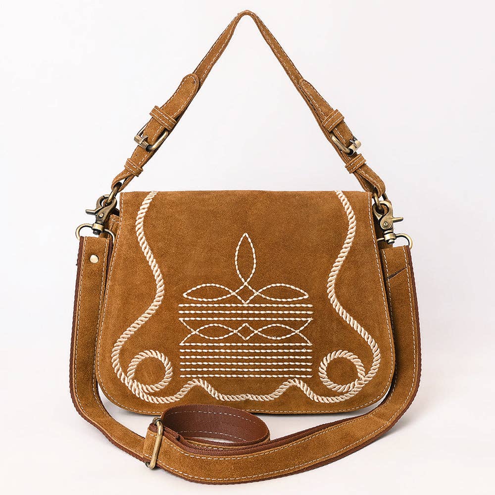 Tan Crossbody Genuine Western Suede Leather women bag: ADBGA670C