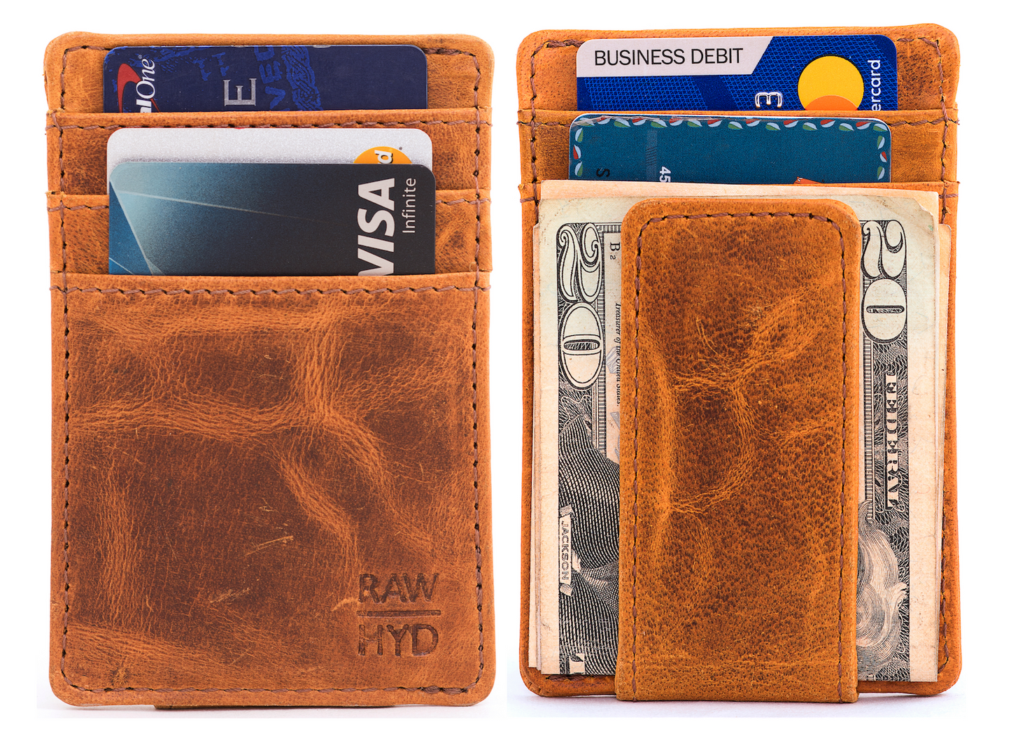 Leather Money Clip Wallet (Reddish Brown)