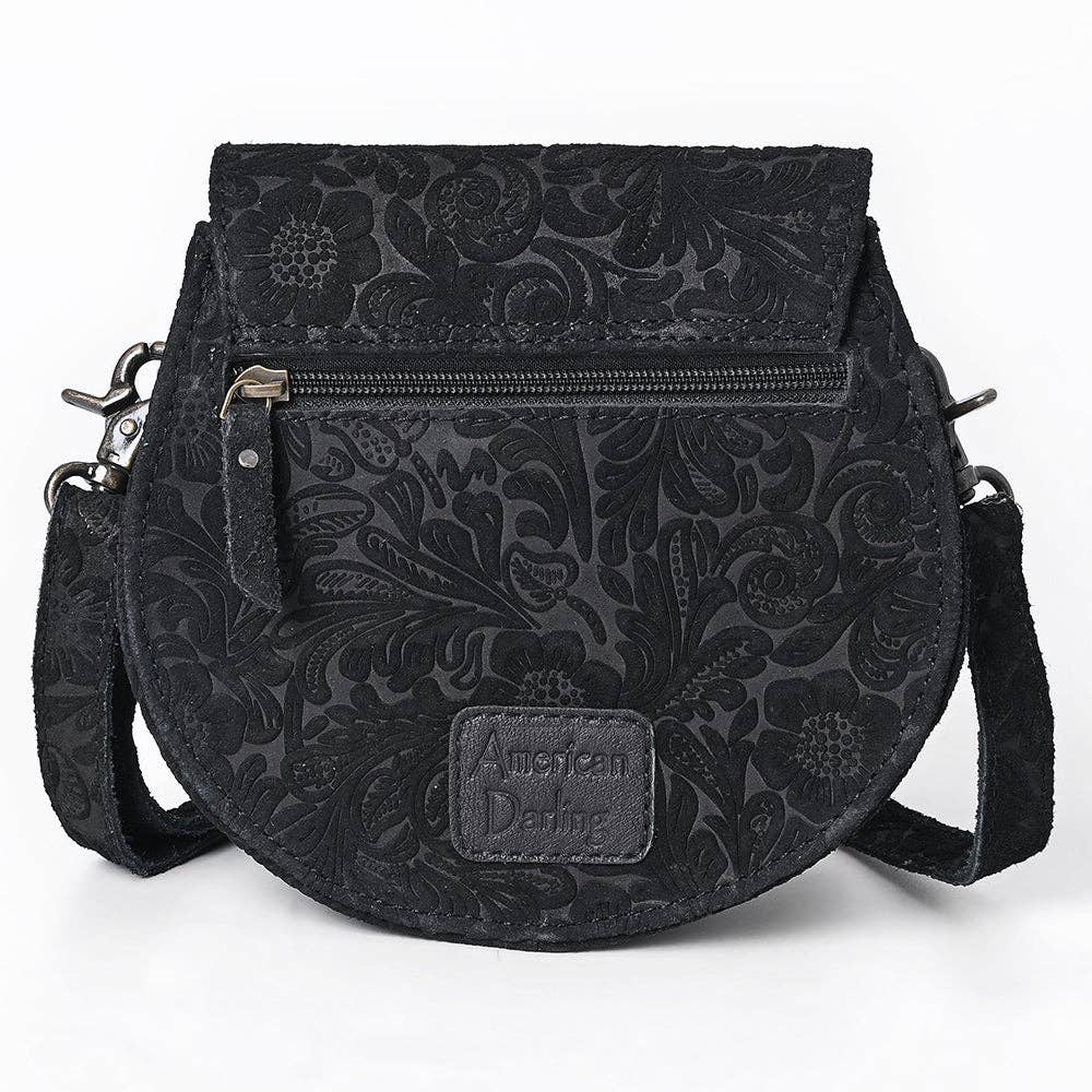 American Darling Black Tooled Leather Canteen Crossbody - Western Handmade Bag: ADBG1693