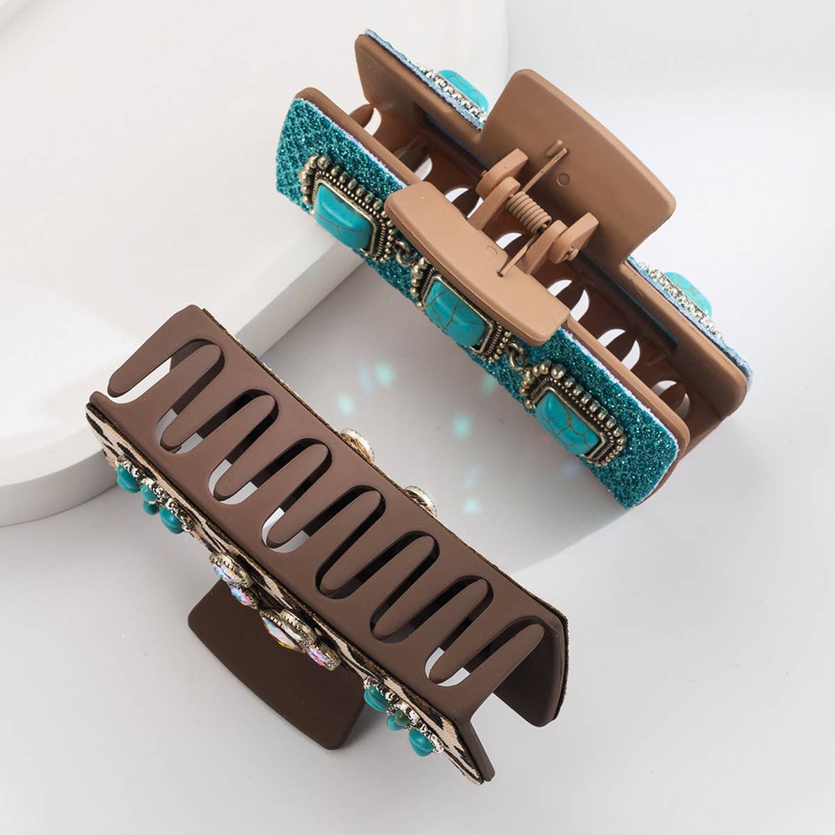 Antique Silver Turquoise Western Hair Claw_CWAHA1766: Brown / (OS) 2