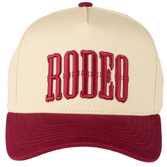 C.C RODEO Letter Embroidered Snapback Trucker Hat: Burgundy
