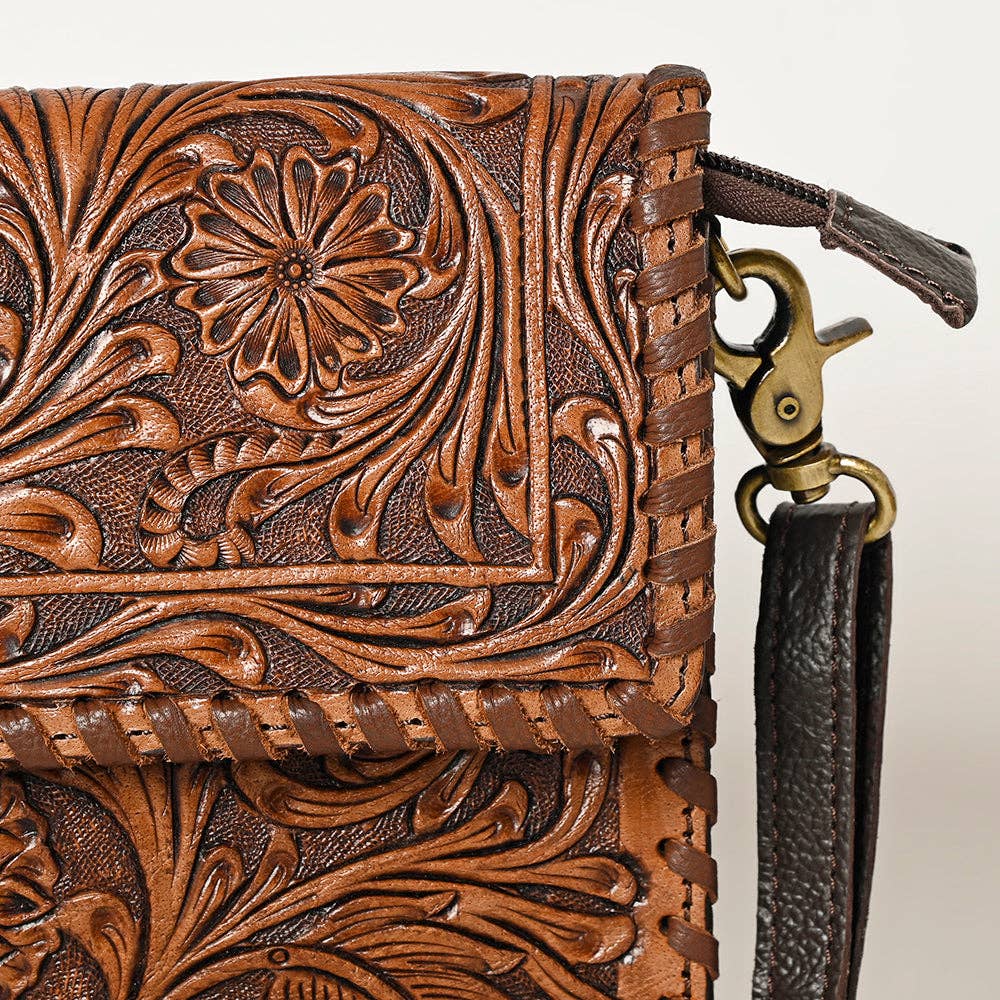 The Western Whirl-Genuine Leather Tooled Handbag: OHA119