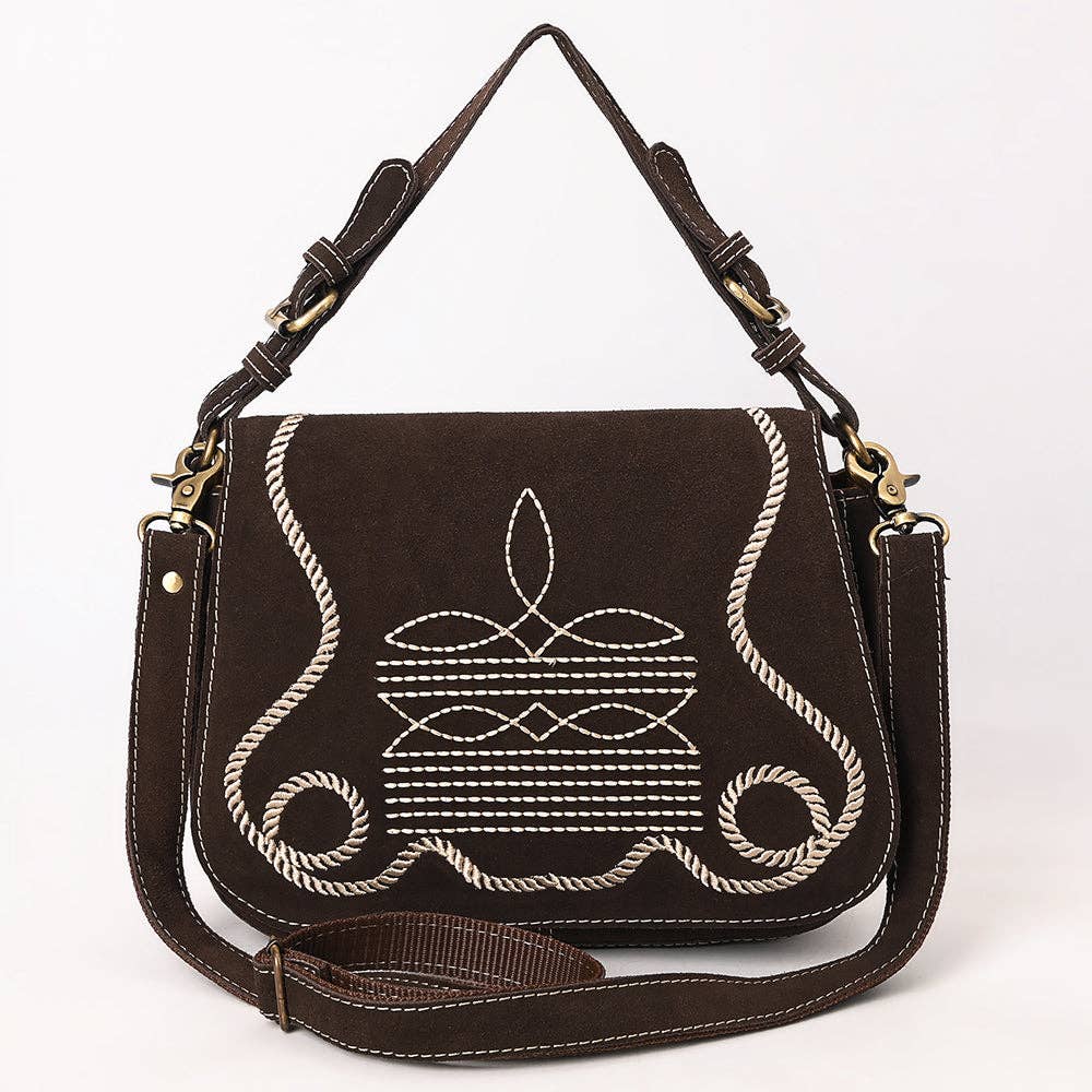 Dark Brown Crossbody Genuine Western Suede Leather women bag: ADBGA670B