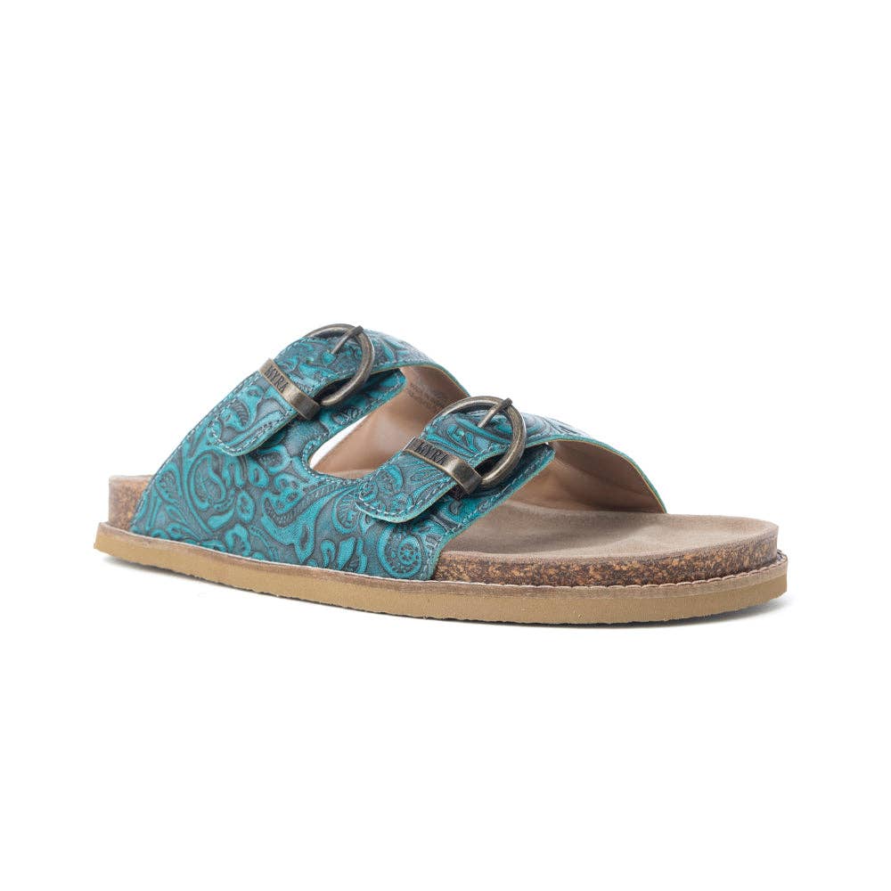 Prairie Wind Embossed Leather Sandals in Western Jade: Western Jade