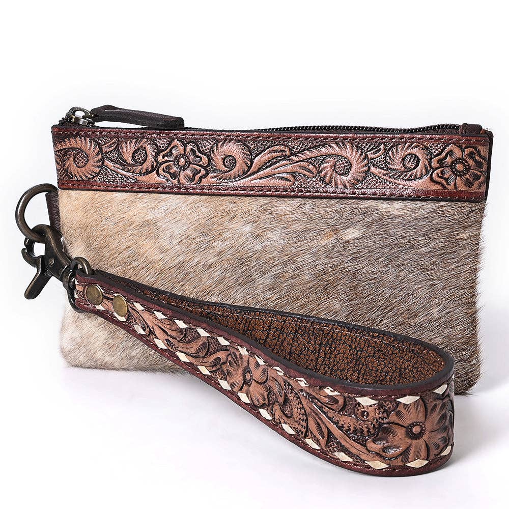 The Rodeo Leather with Cowhide Wristlet - KBG275 A