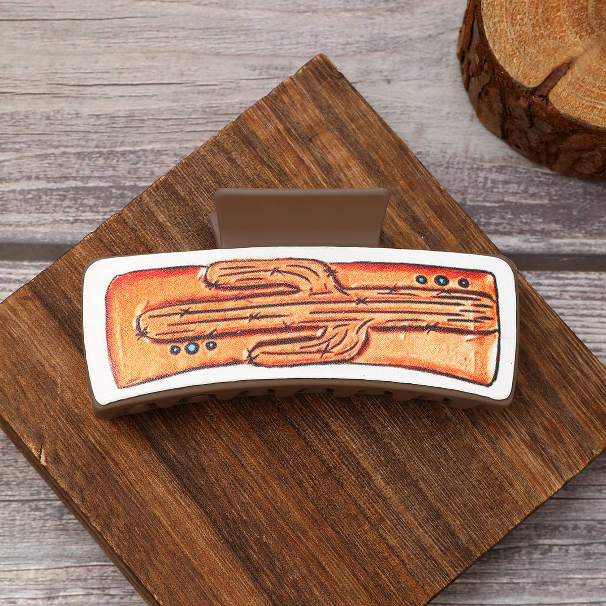 Western Cactus Leather Hair Claw - Shark Clip_CWASC1629: TYPE2 / (OS) 1