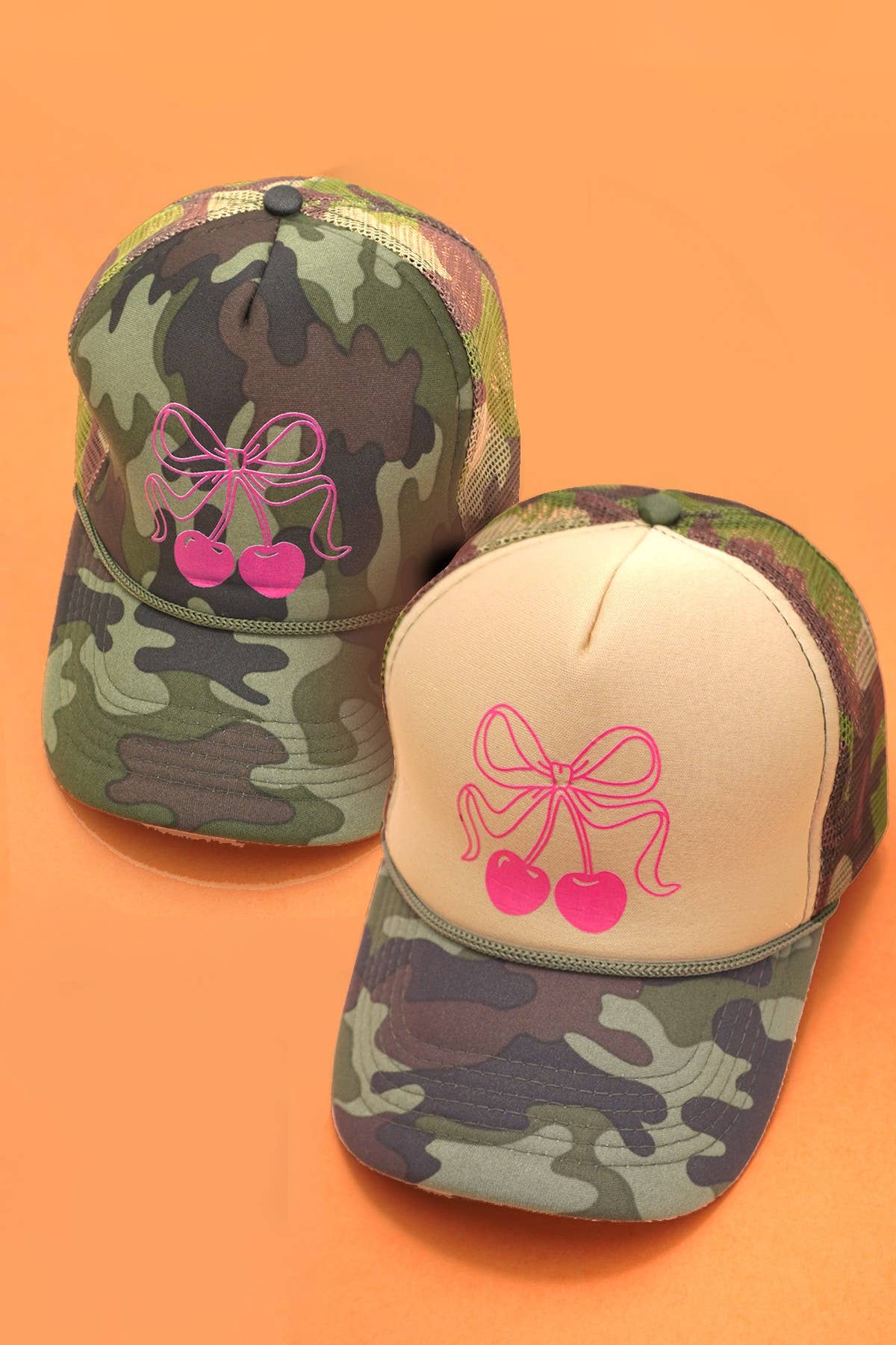 TRUCKER HAT BOW CHERRY CAMOUFLAGE CAP | 40HW731: CAMO BEIGE