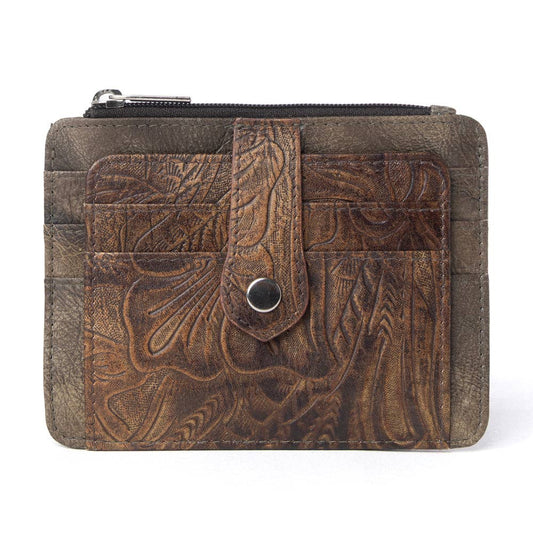 Driftwood Cove Embossed Leather Credit Card Holder in Olive Brown: Olive Brown