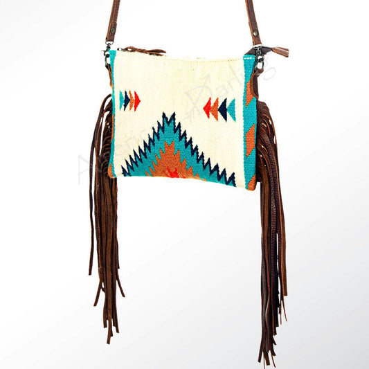 ADBG236 American Darling Cross body Bag with Woven Saddle Blanket & Fringes: ADBG236B