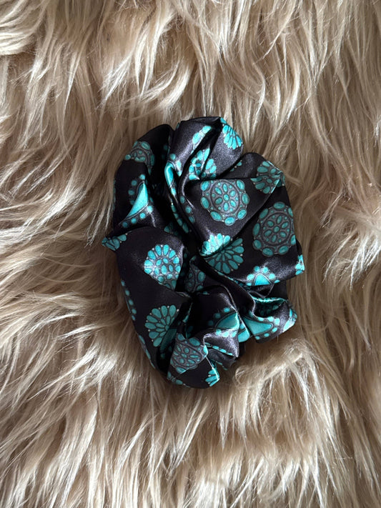 Black turquoise stone scrunchie