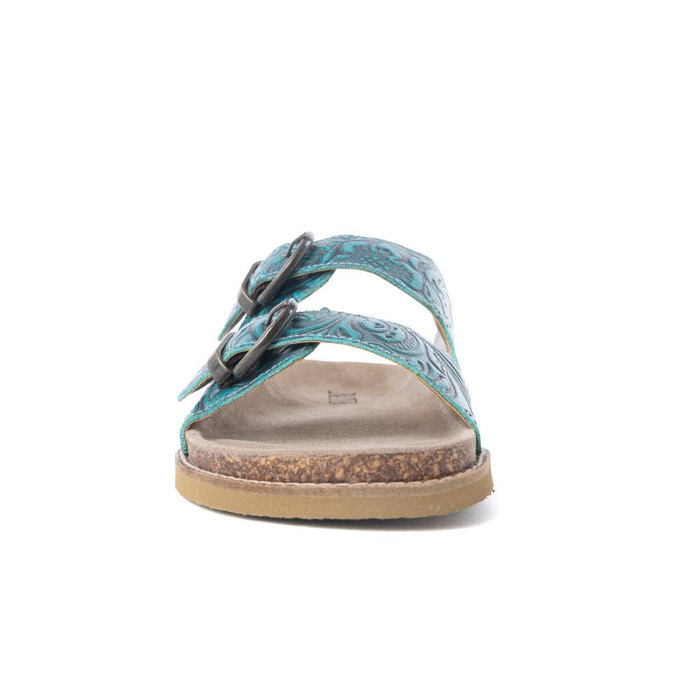 Prairie Wind Embossed Leather Sandals in Western Jade: Western Jade