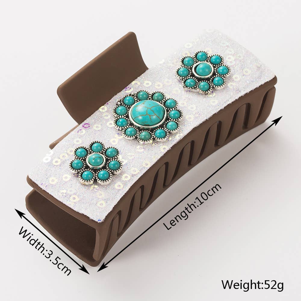 Antique Silver Turquoise Western Hair Claw_CWAHA1766: Brown / (OS) 2