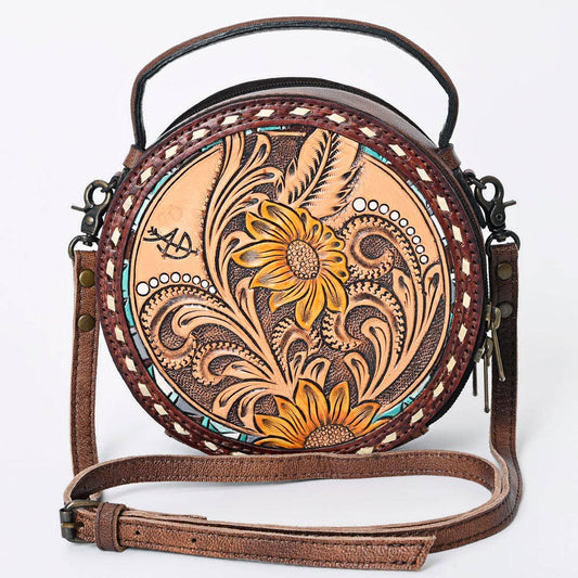 American Darling Western Tooled Leather Canteen Sunflower Carved Inlay: ADBG1188C