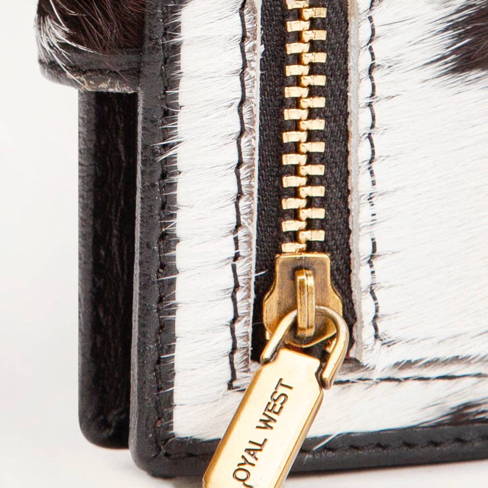 Loyal West My Prairie Credit Card Holder: Black And White Cowhide
