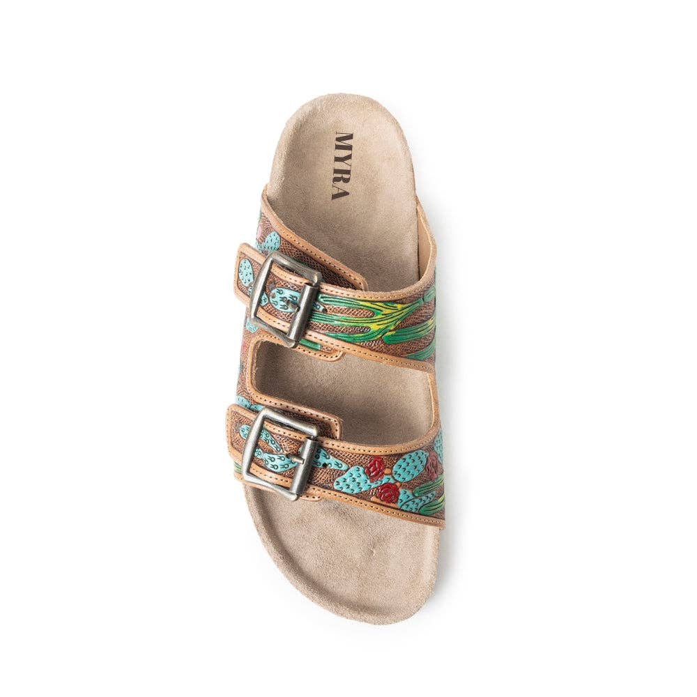 Myra Falling Feather Sandals In Green and Brown