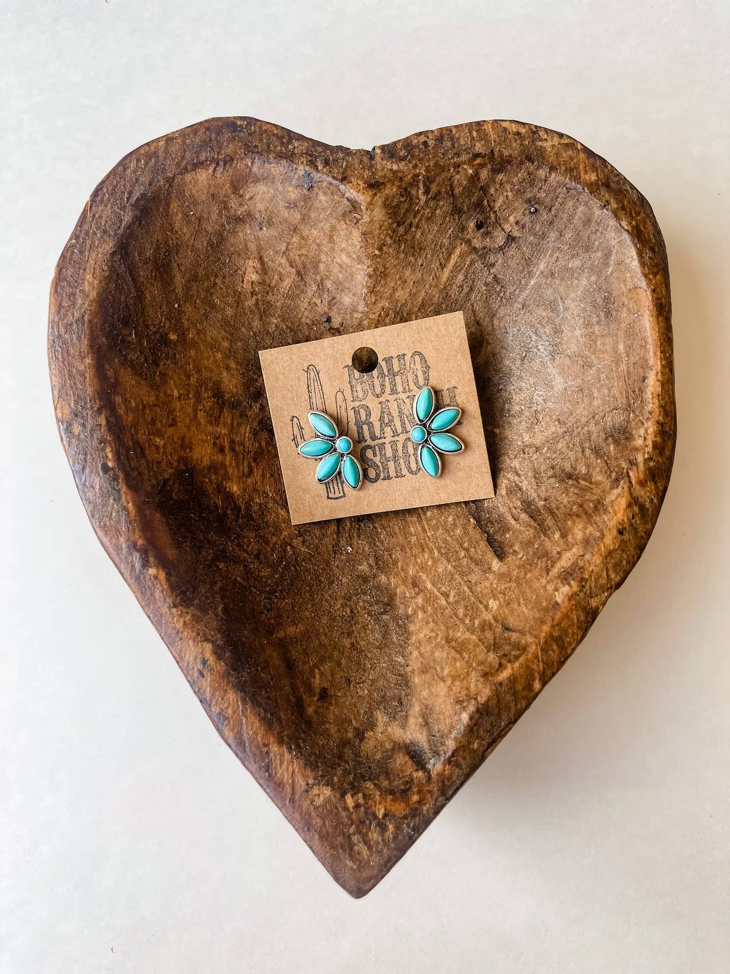 Western Turquoise Stud Earrings: Floral