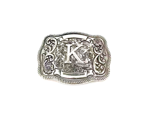 Western Filigree Initial Belt Buckle: K