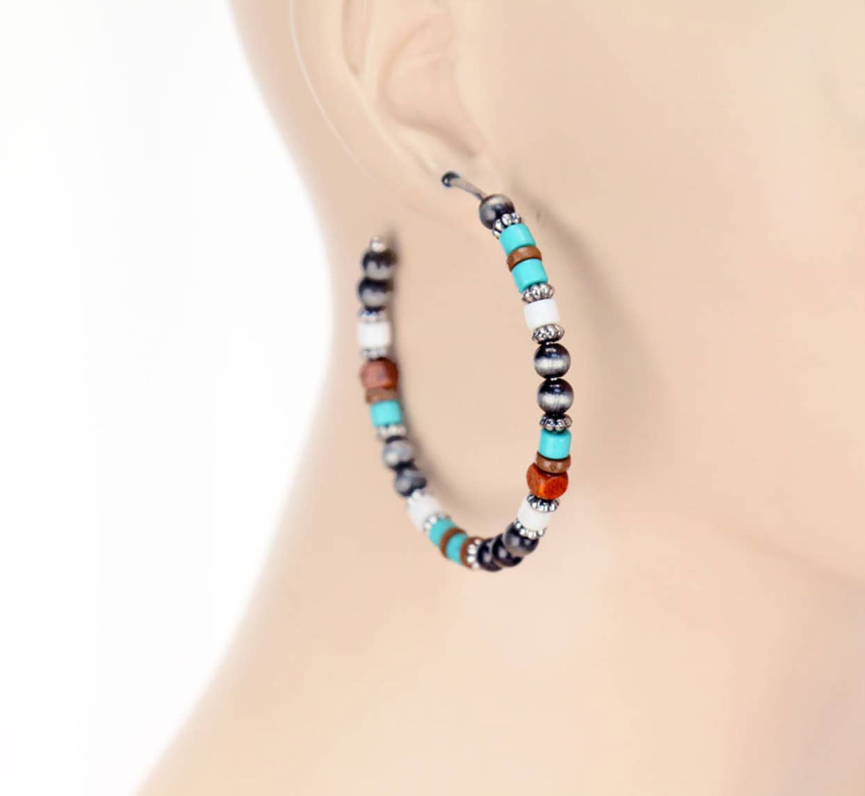 Navajo Style Pearl with Bead Hoop Earrings