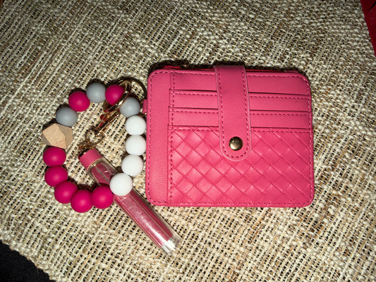 Light Pink Card Holder Bracelet Wallet with Key Chain